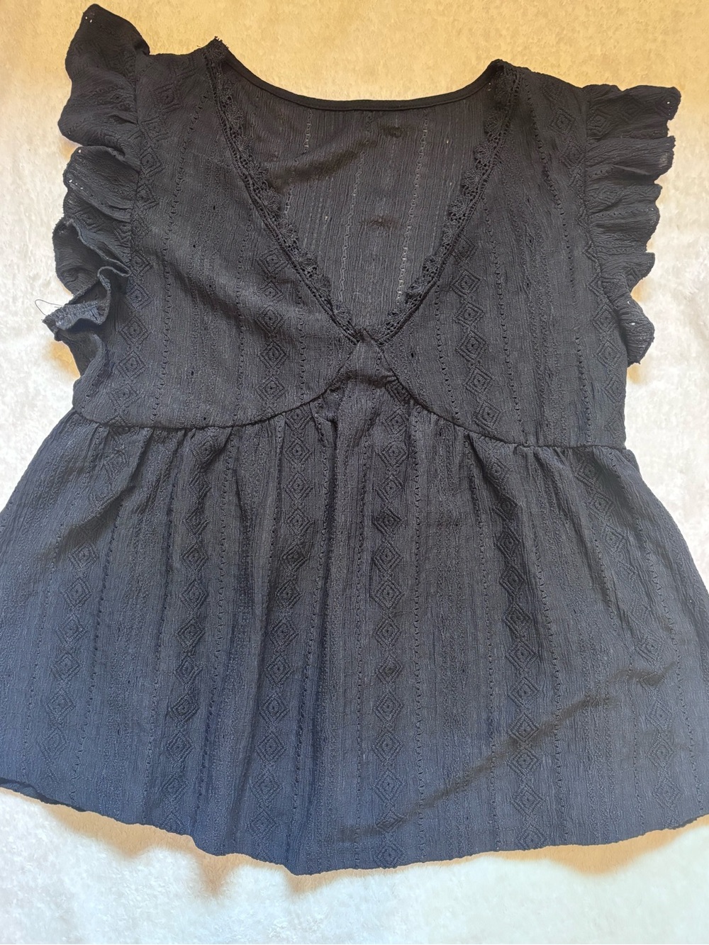 SHEIN Black V-Neck Ruffle Sleeve Blouse